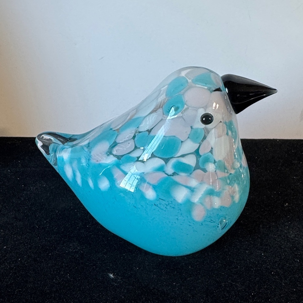 HQT-Blue,Pink and White Glass Bird Figurine